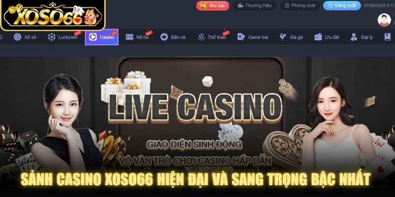 Sảnh casino XOSO66 hiện đại và sang trọng bậc nhất năm 2026