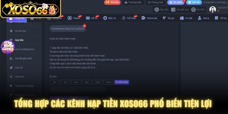 Tổng hợp các kênh nạp tiền XOSO66 phổ biến tiện lợi nhất hiện nay